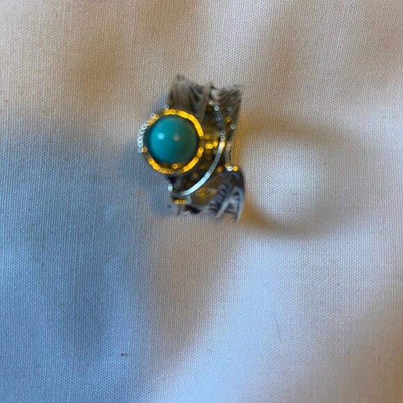 Size 6 Women Silver Sterling Handmade Snake Ring With Turqoise Stone Blue - Picture 7 of 7
